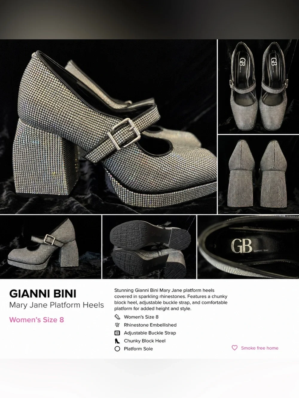 Gianni Bini Silver Crystal Mary Jane Platform Heels